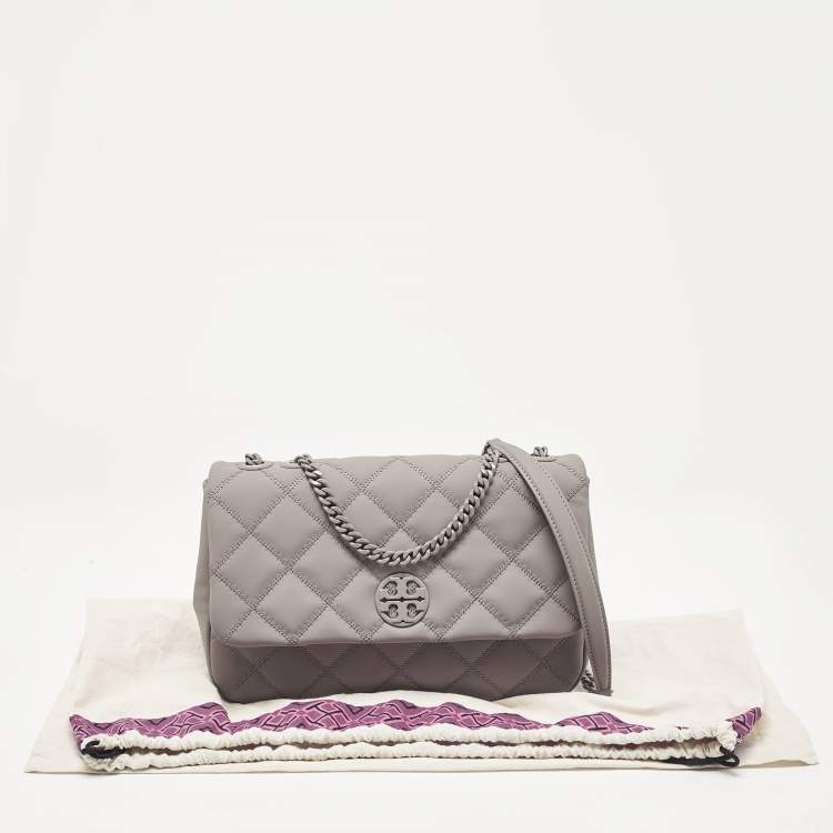 Pre Owned Tory Burch Grey Quilted Leather Willa Matte Shoulder Bag
