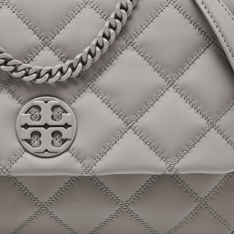 Pre Owned Tory Burch Grey Quilted Leather Willa Matte Shoulder Bag