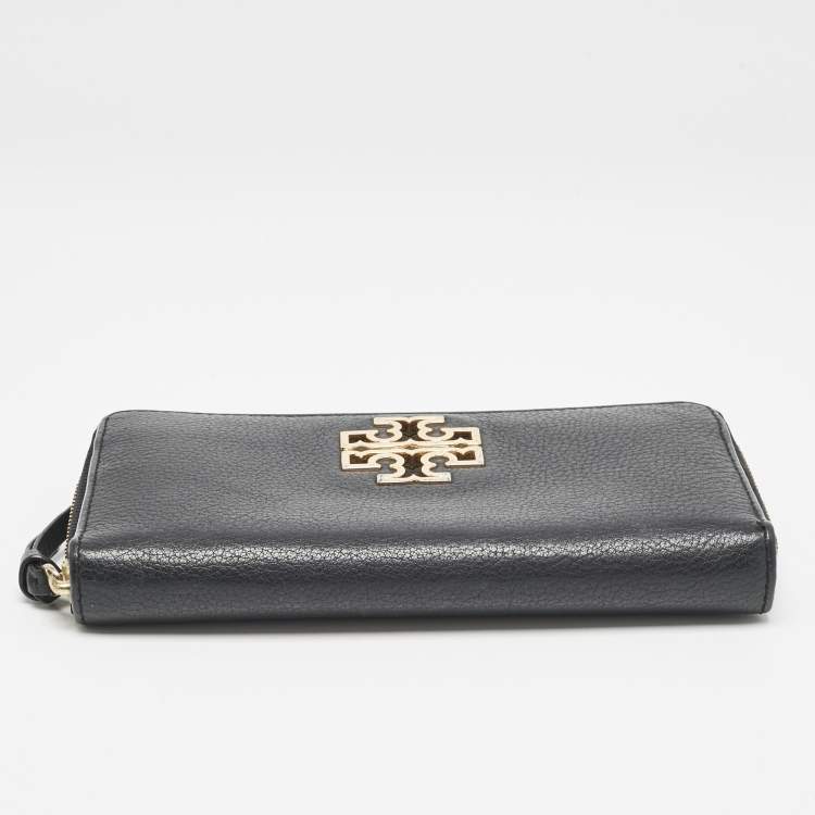 Pre Owned Tory Burch Black Leather Britten Continental Zip Wallet