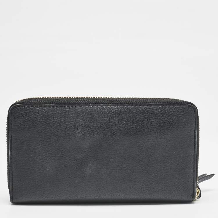 Pre Owned Tory Burch Black Leather Britten Continental Zip Wallet