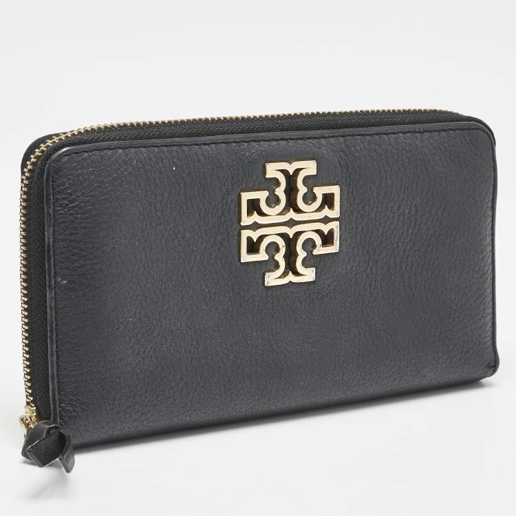 Pre Owned Tory Burch Black Leather Britten Continental Zip Wallet