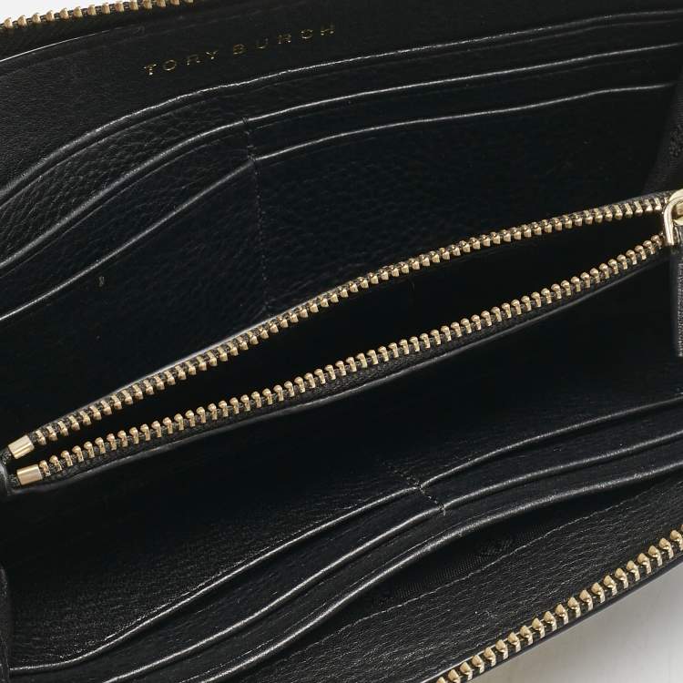 Pre Owned Tory Burch Black Leather Britten Continental Zip Wallet