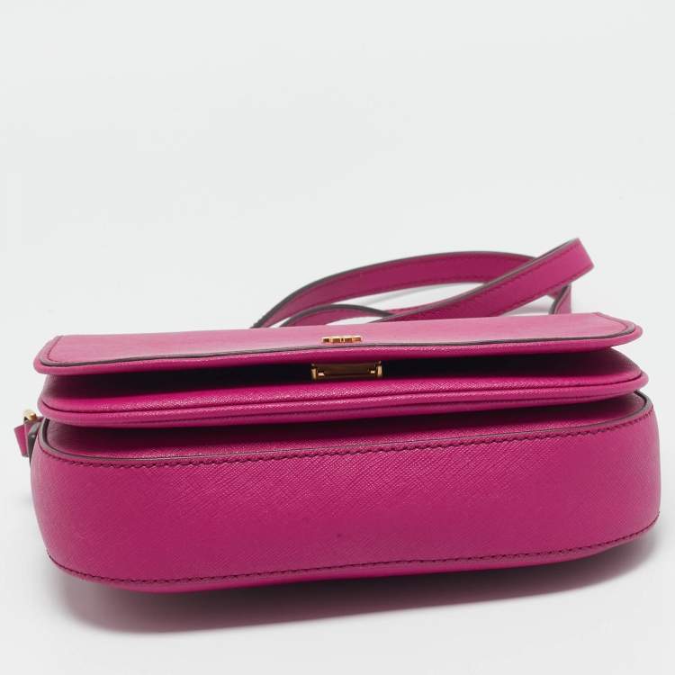 Pre Owned Tory Burch Fuchsia Leather Emerson Saddle Crossbody Bag