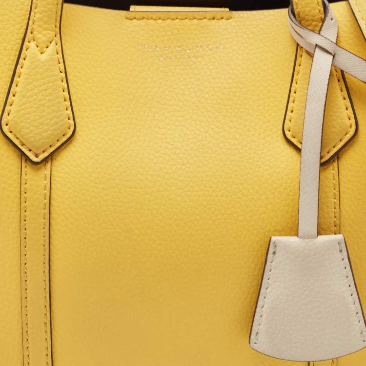 Pre Owned Tory Burch Yellow Leather Small Perry Triple-Compartment Tote