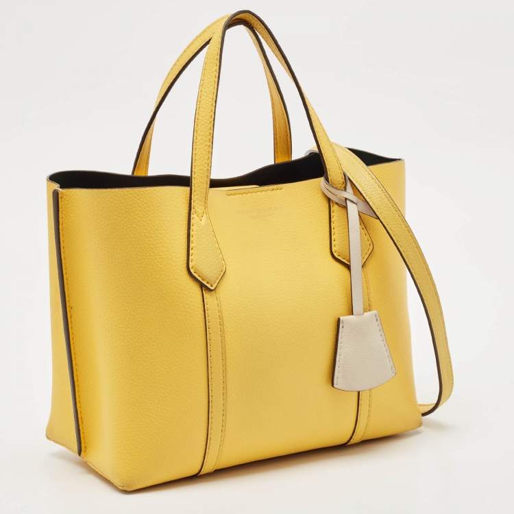Pre Owned Tory Burch Yellow Leather Small Perry Triple-Compartment Tote