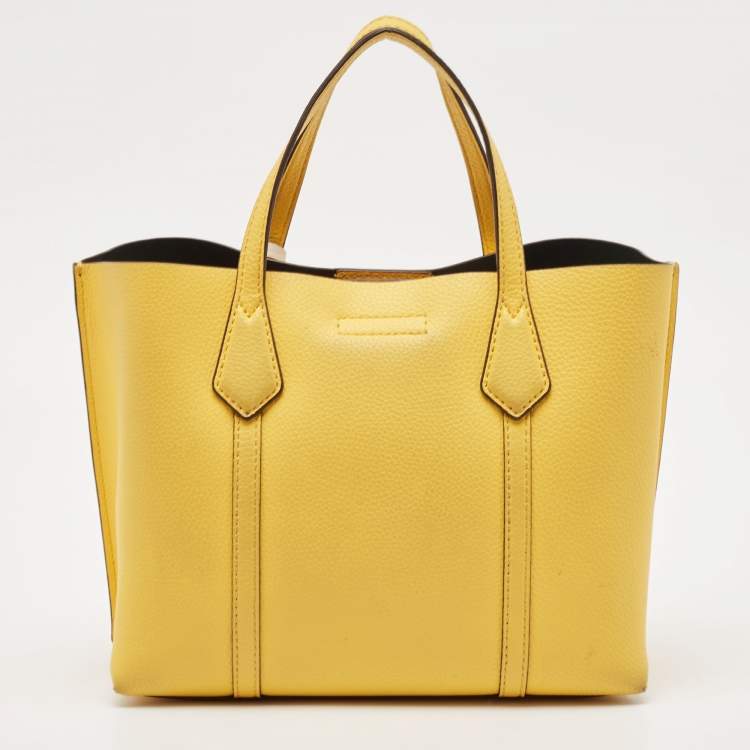 Pre Owned Tory Burch Yellow Leather Small Perry Triple-Compartment Tote