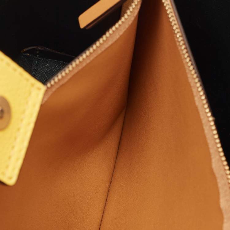 Pre Owned Tory Burch Yellow Leather Small Perry Triple-Compartment Tote