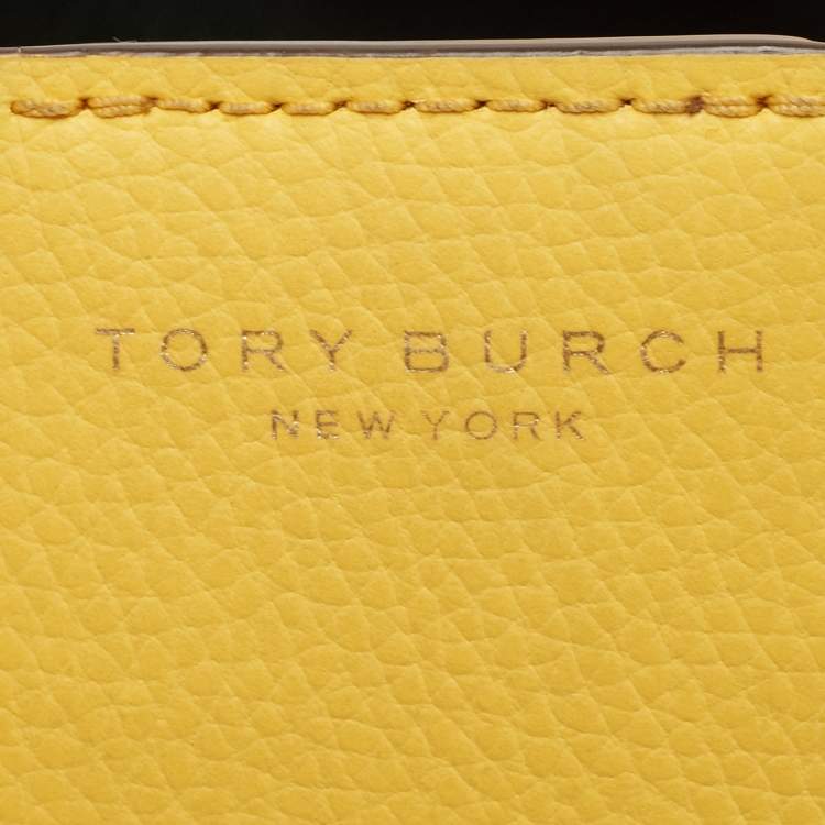 Pre Owned Tory Burch Yellow Leather Small Perry Triple-Compartment Tote