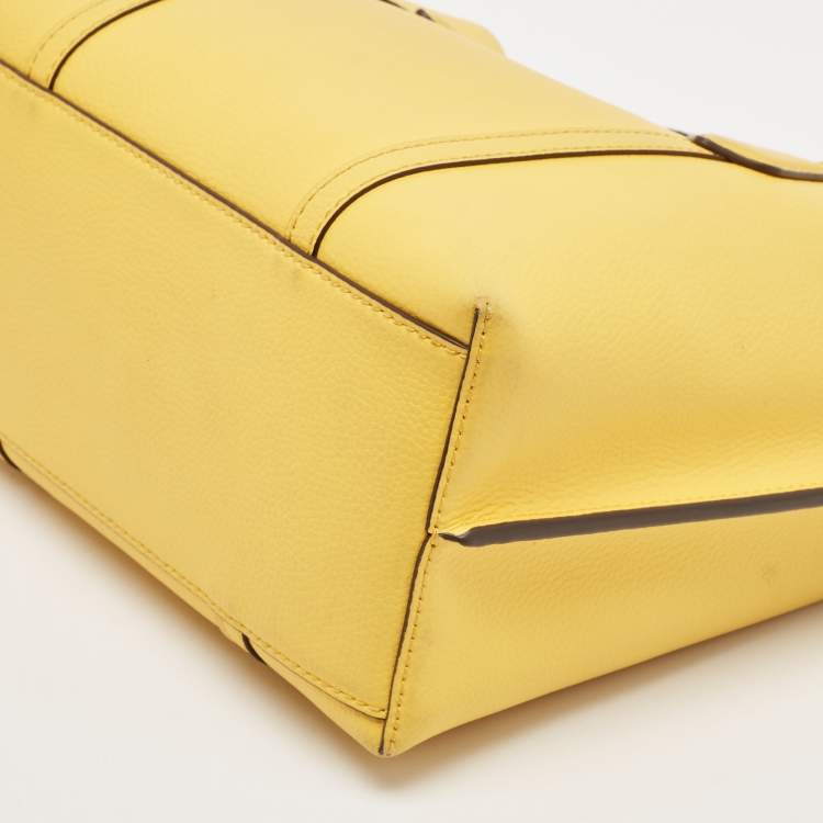 Pre Owned Tory Burch Yellow Leather Small Perry Triple-Compartment Tote