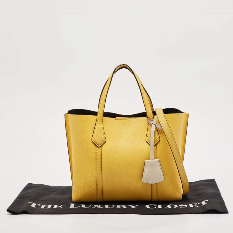 Pre Owned Tory Burch Yellow Leather Small Perry Triple-Compartment Tote