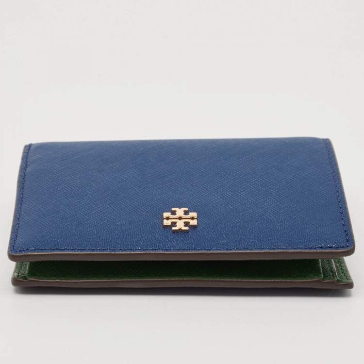 Pre Owned Tory Burch Blue/Green Leather Bifold Wallet