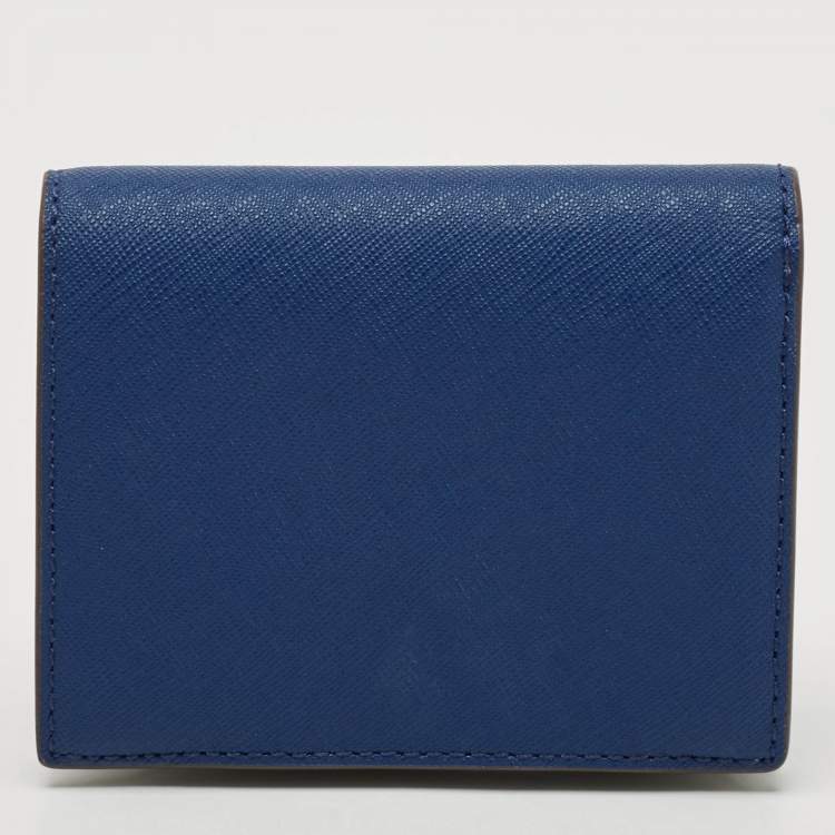 Pre Owned Tory Burch Blue/Green Leather Bifold Wallet