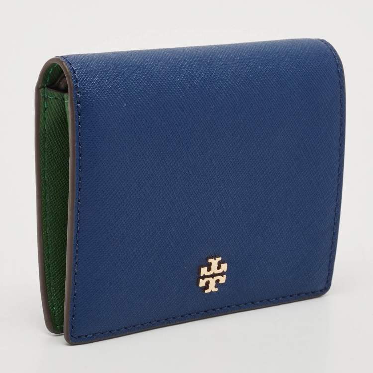 Pre Owned Tory Burch Blue/Green Leather Bifold Wallet