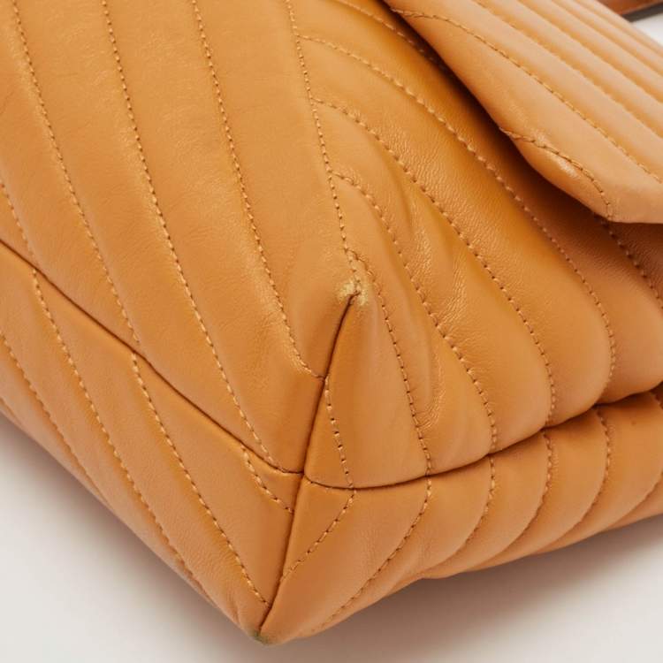 Pre Owned Tory Burch Brown Chevron Leather Kira Convertible Shoulder Bag