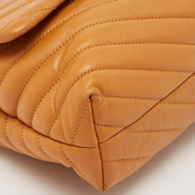 Pre Owned Tory Burch Brown Chevron Leather Kira Convertible Shoulder Bag