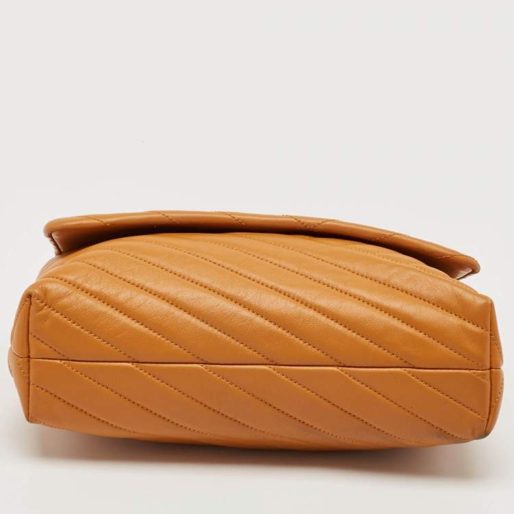 Pre Owned Tory Burch Brown Chevron Leather Kira Convertible Shoulder Bag