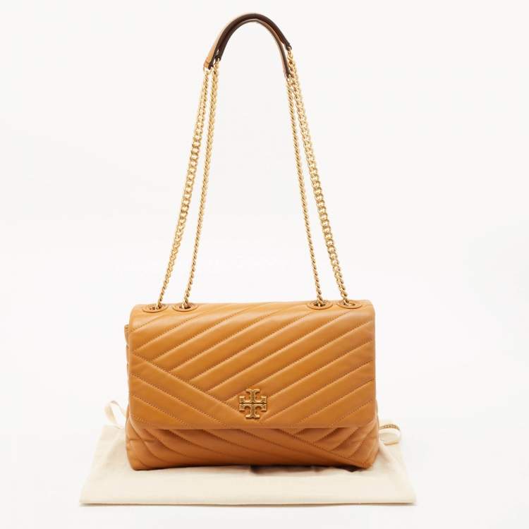 Pre Owned Tory Burch Brown Chevron Leather Kira Convertible Shoulder Bag