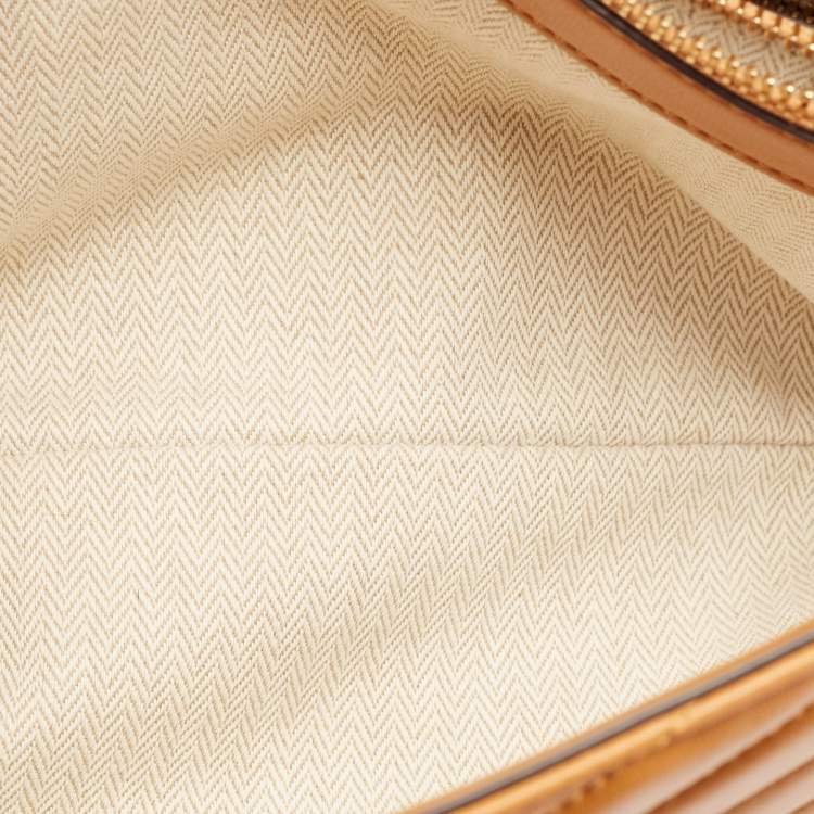Pre Owned Tory Burch Brown Chevron Leather Kira Convertible Shoulder Bag