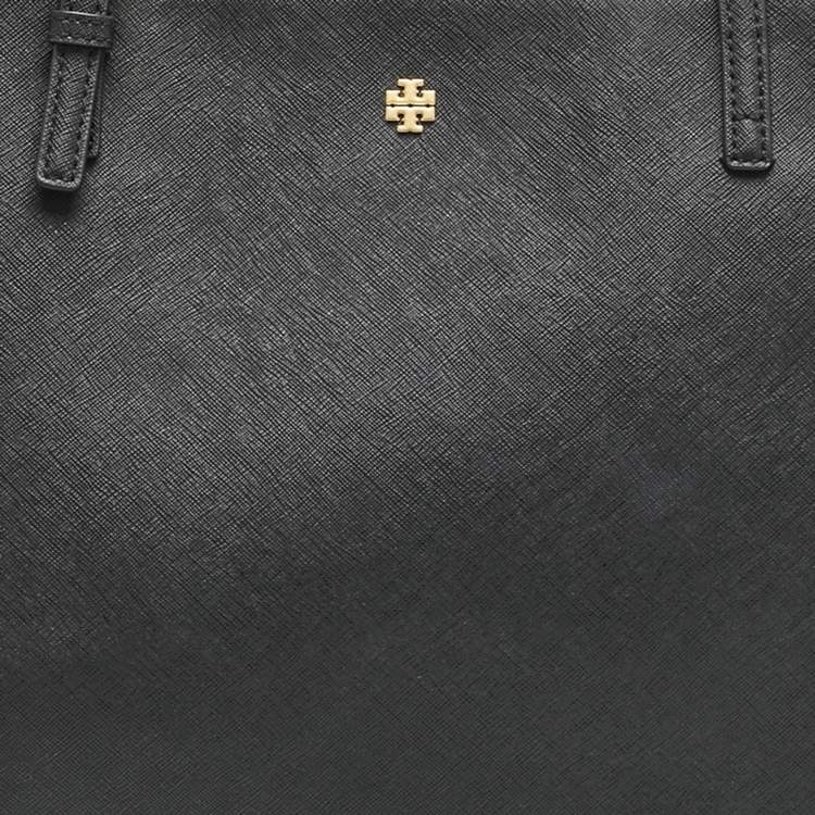 Pre Owned Tory Burch Black Leather Large Emerson Double Zip Tote