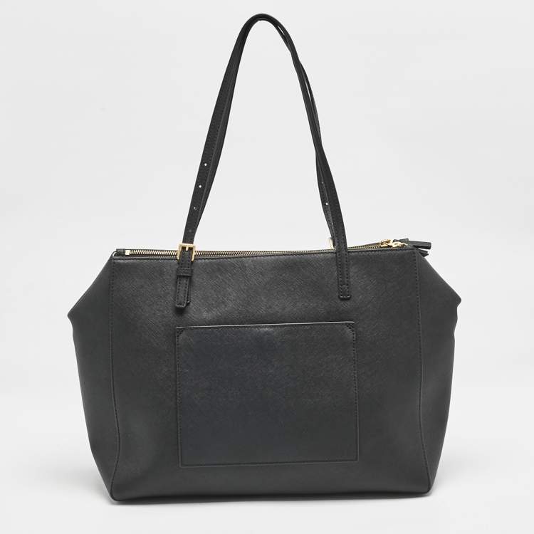 Pre Owned Tory Burch Black Leather Large Emerson Double Zip Tote