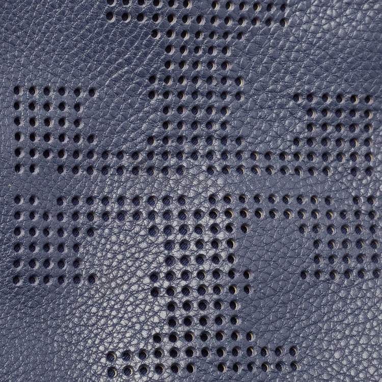 Pre Owned Tory Burch Navy Blue Leather T Perforated Logo Round Crossbody Bag