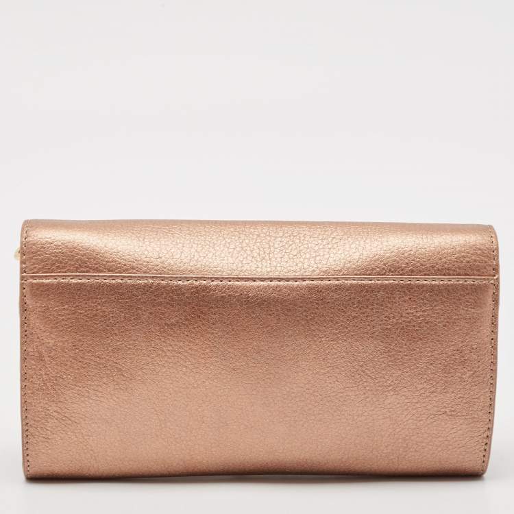 Pre Owned Tory Burch Bronze Leather T Perforated Logo Crossbody Bag
