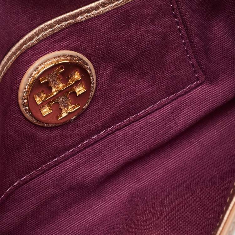 Pre Owned Tory Burch Bronze Leather T Perforated Logo Crossbody Bag
