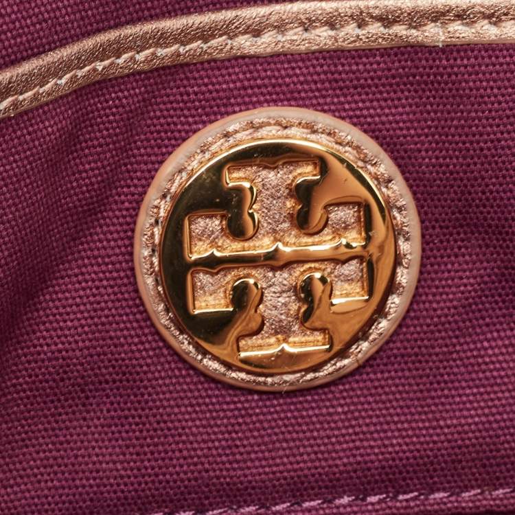 Pre Owned Tory Burch Bronze Leather T Perforated Logo Crossbody Bag