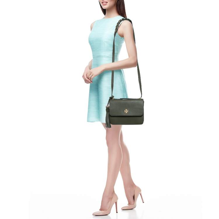 Pre Owned Tory Burch Olive Green Leather Brooke Top Handle Bag