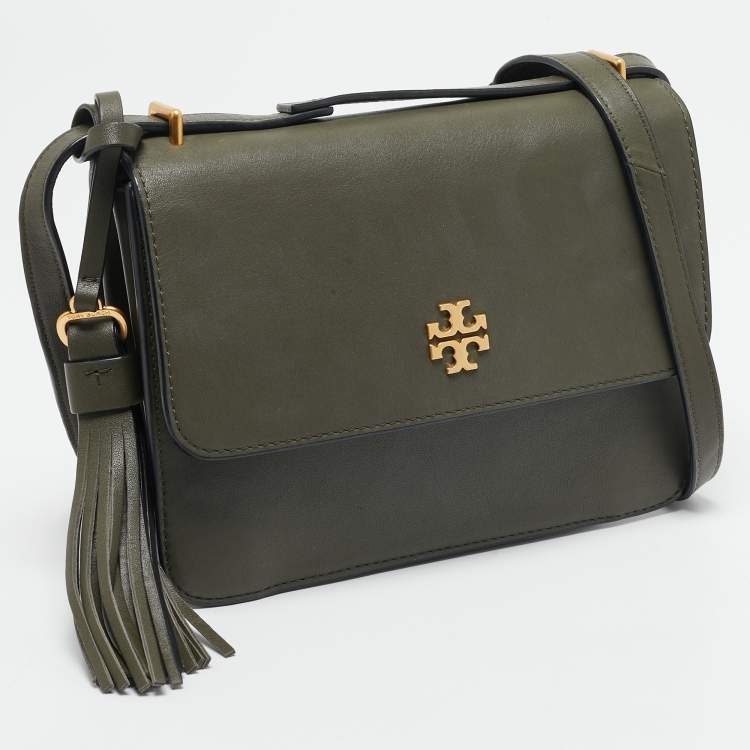 Pre Owned Tory Burch Olive Green Leather Brooke Top Handle Bag