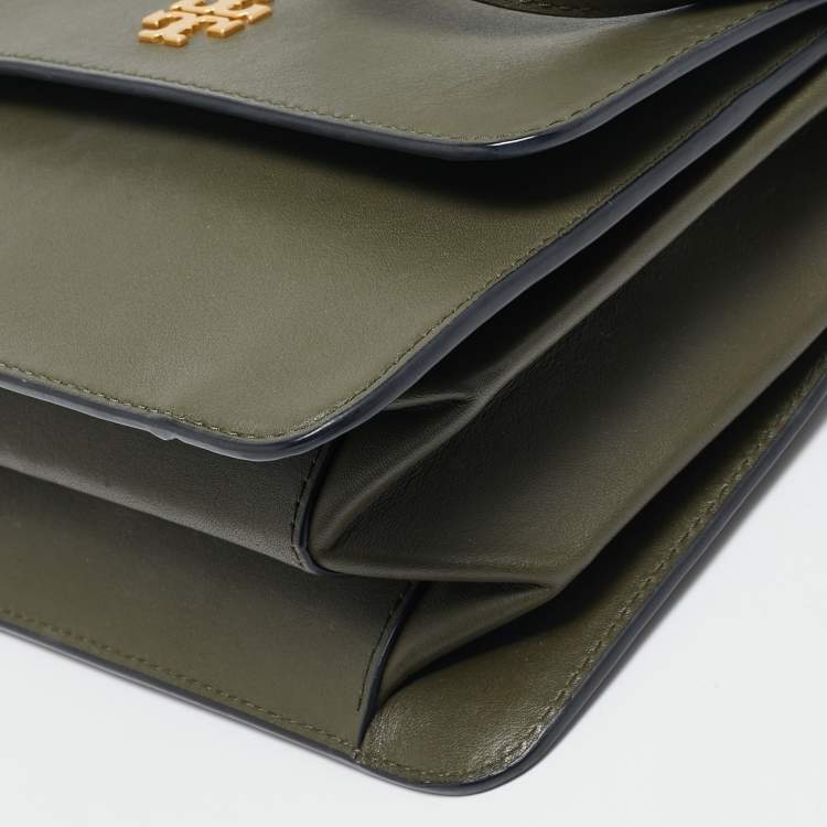 Pre Owned Tory Burch Olive Green Leather Brooke Top Handle Bag