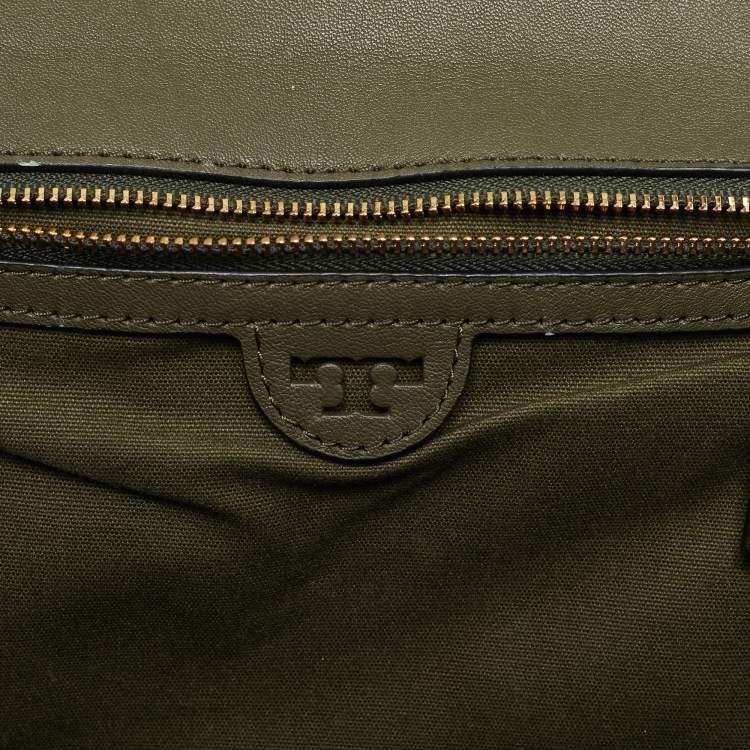 Pre Owned Tory Burch Olive Green Leather Brooke Top Handle Bag