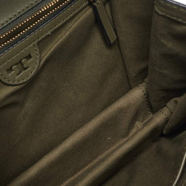 Pre Owned Tory Burch Olive Green Leather Brooke Top Handle Bag