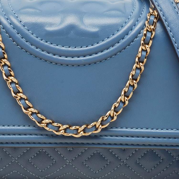 Pre Owned Tory Burch Blue Leather Small Fleming Shoulder Bag