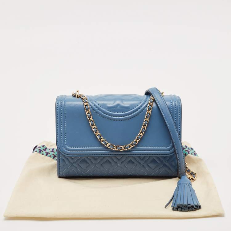 Pre Owned Tory Burch Blue Leather Small Fleming Shoulder Bag
