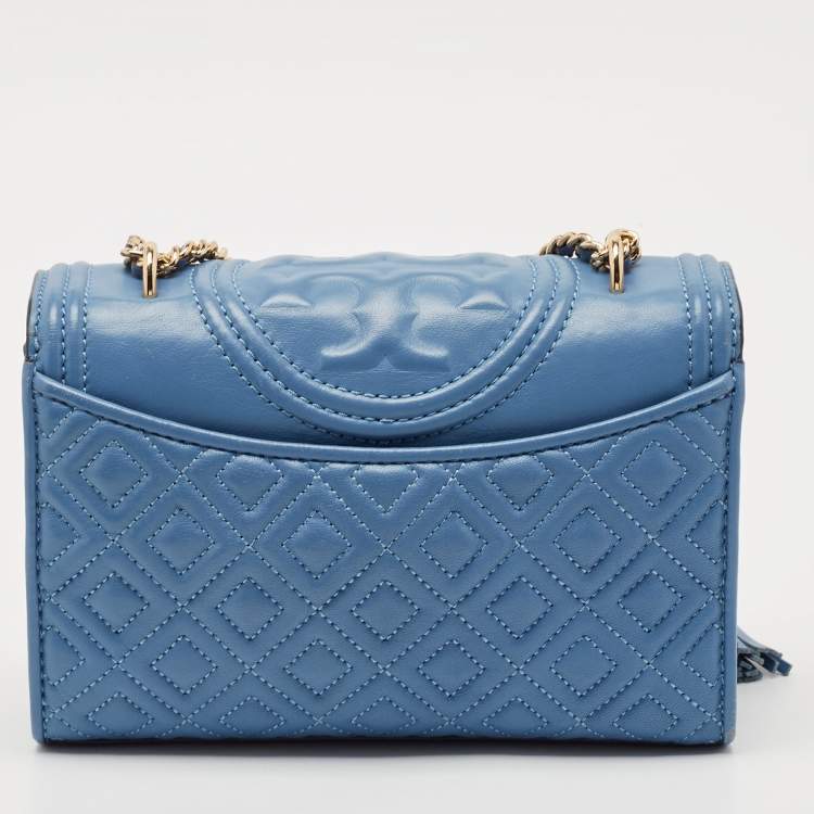 Pre Owned Tory Burch Blue Leather Small Fleming Shoulder Bag