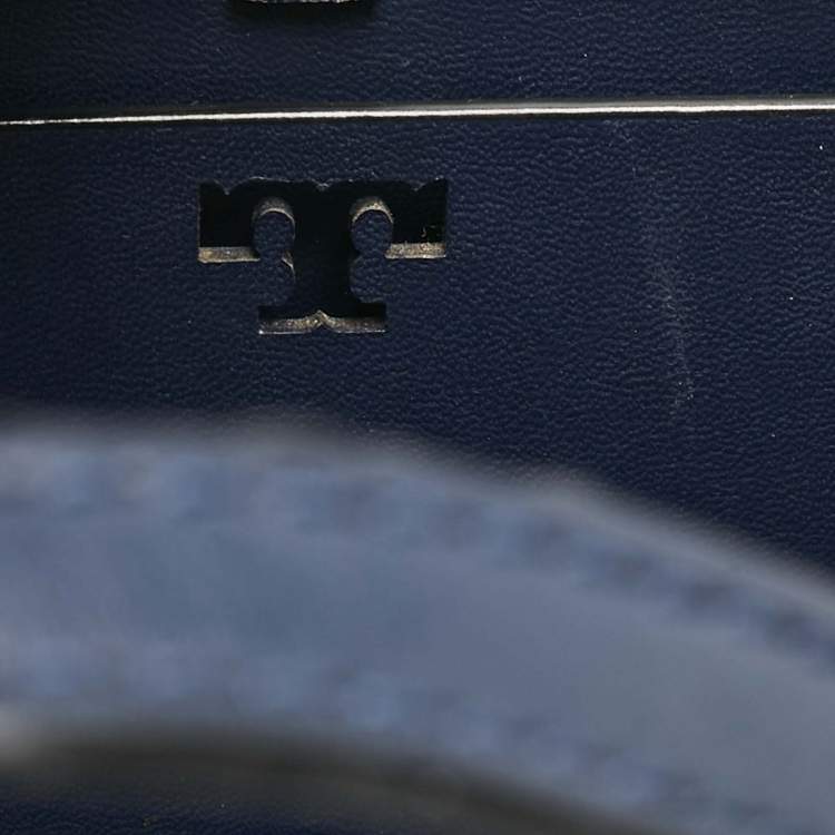 Pre Owned Tory Burch Navy Blue Leather Mini Block-T Stud Tote