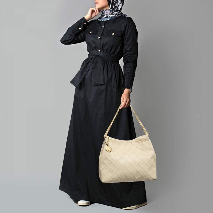 مملوكة مسبقًا Tory Burch Beige Quilted Leather Soft Drawstring Fleming Tote