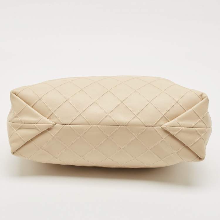 مملوكة مسبقًا Tory Burch Beige Quilted Leather Soft Drawstring Fleming Tote