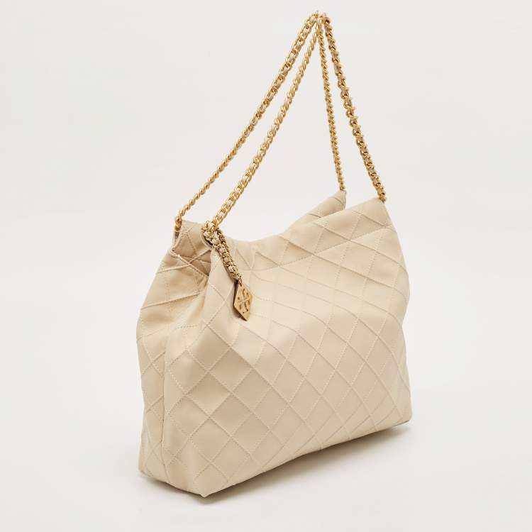 مملوكة مسبقًا Tory Burch Beige Quilted Leather Soft Drawstring Fleming Tote