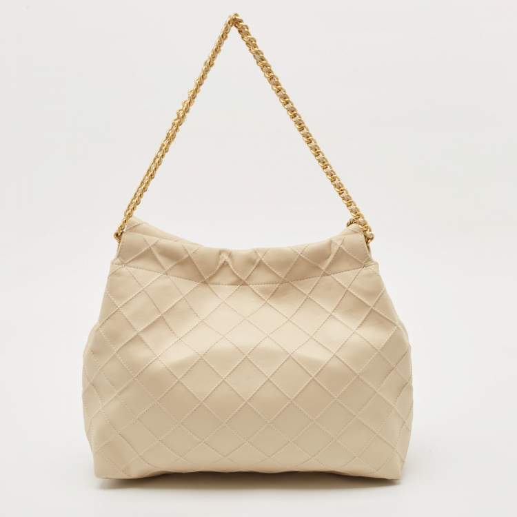 مملوكة مسبقًا Tory Burch Beige Quilted Leather Soft Drawstring Fleming Tote