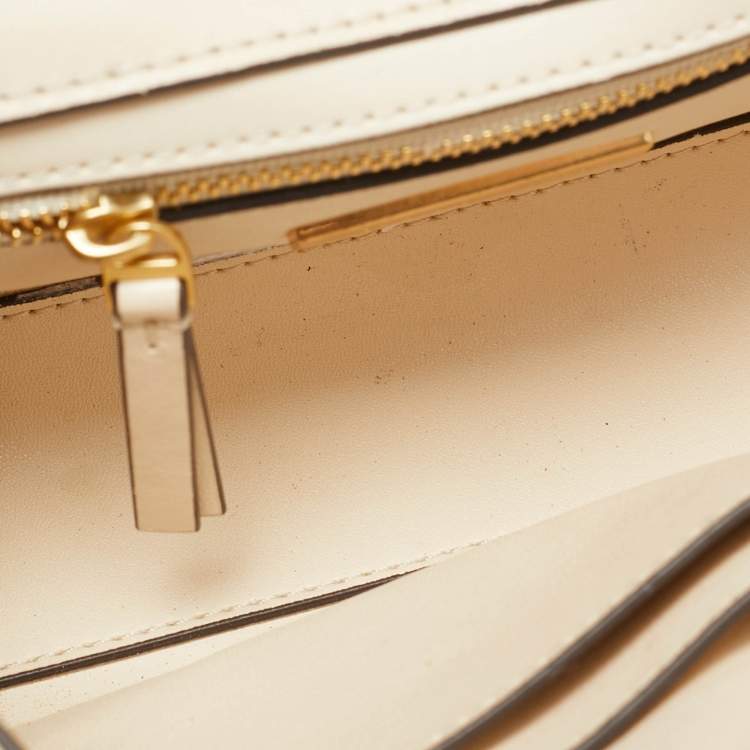 Pre Owned Tory Burch Light Beige Leather Small Fleming Shoulder Bag