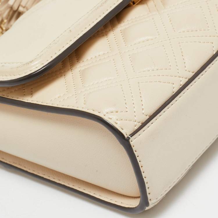 Pre Owned Tory Burch Light Beige Leather Small Fleming Shoulder Bag