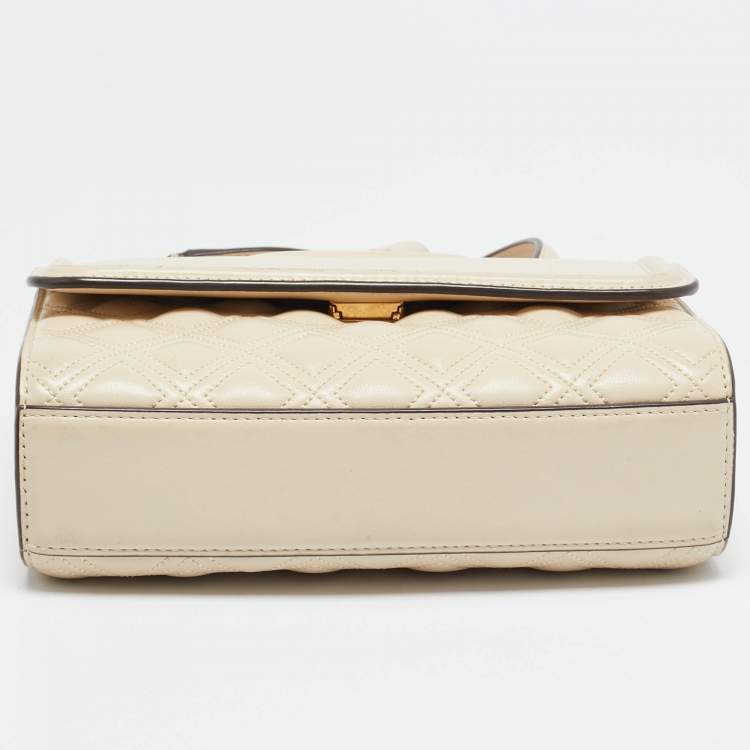 Pre Owned Tory Burch Light Beige Leather Small Fleming Shoulder Bag