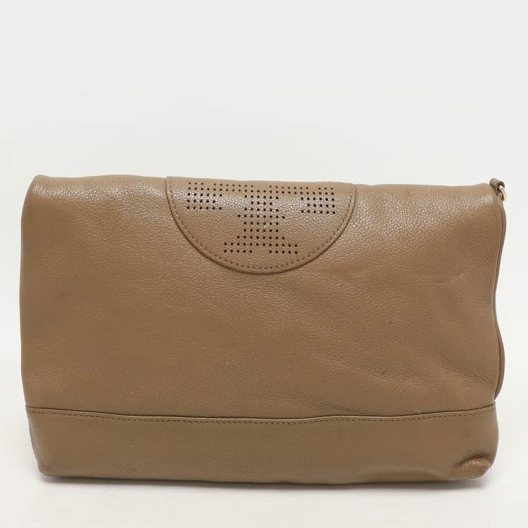 Pre Owned Tory Burch Beige Leather Kipp Foldover Shoulder Bag