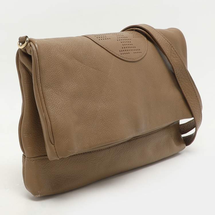 Pre Owned Tory Burch Beige Leather Kipp Foldover Shoulder Bag