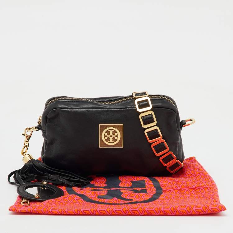 Pre Owned Tory Burch Black Leather Marion Saddle Shoulder Bag