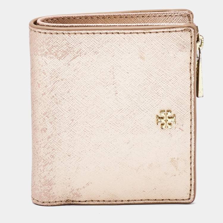 Pre Owned Tory Burch Rose Gold Leather Robinson Bifold Wallet