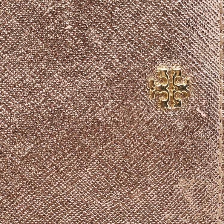 Pre Owned Tory Burch Rose Gold Leather Robinson Bifold Wallet