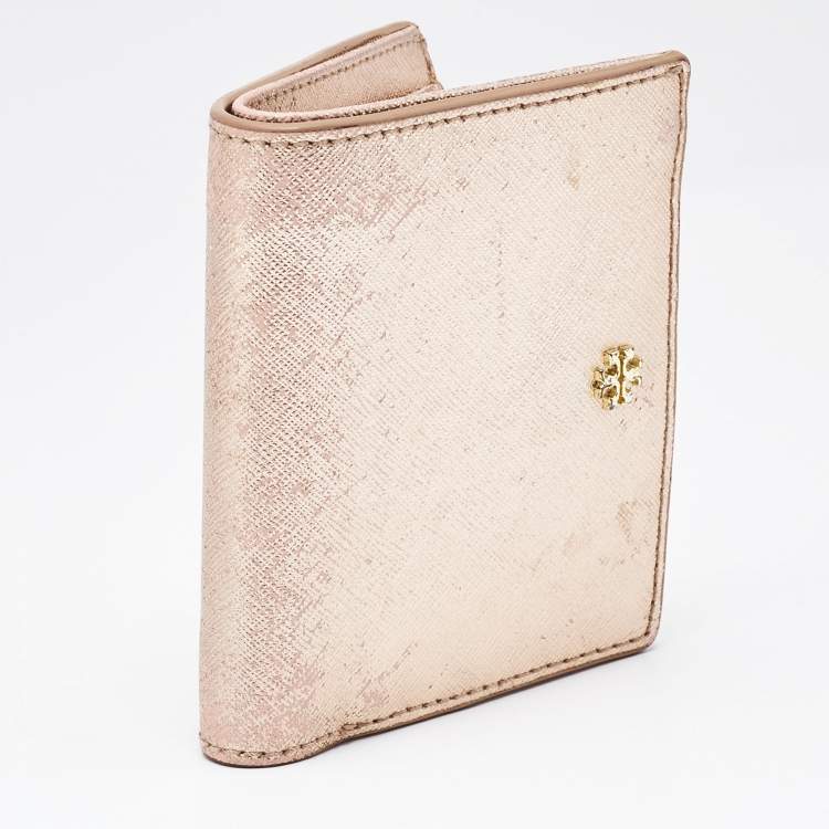 Pre Owned Tory Burch Rose Gold Leather Robinson Bifold Wallet